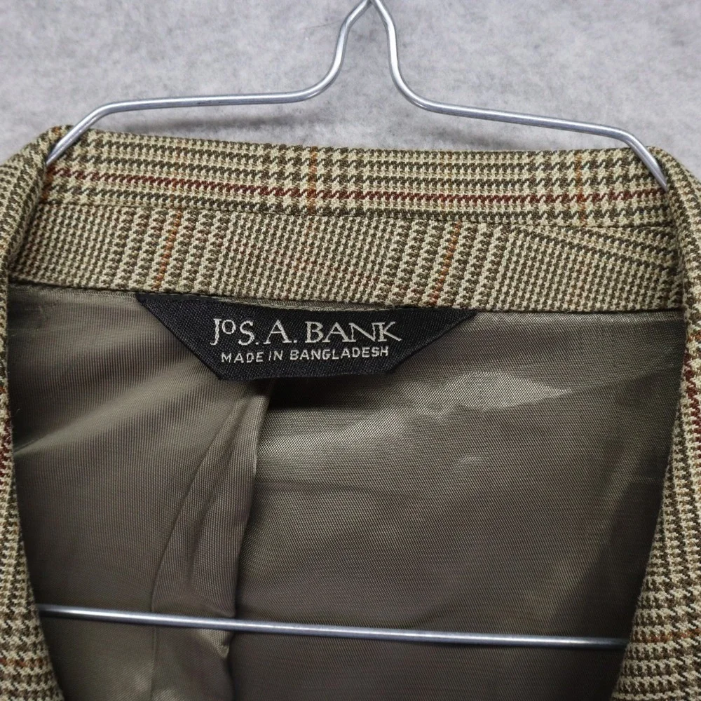 Jos A‎ Bank Blazer Mens 46L Wool/Silk 2-Button Suit Jacket Sport Coat Tan Plaid